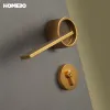 Haobao indoor bedroom door lock, Nordic silent magnetic door lock, yellow antique copper modern and simple split solid wood door handle Item Picture